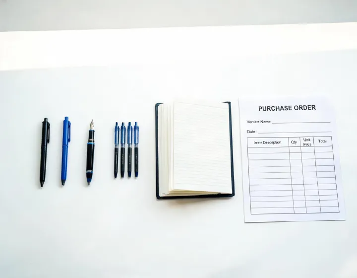 Pilot gel pens and refills on a procurement desk
